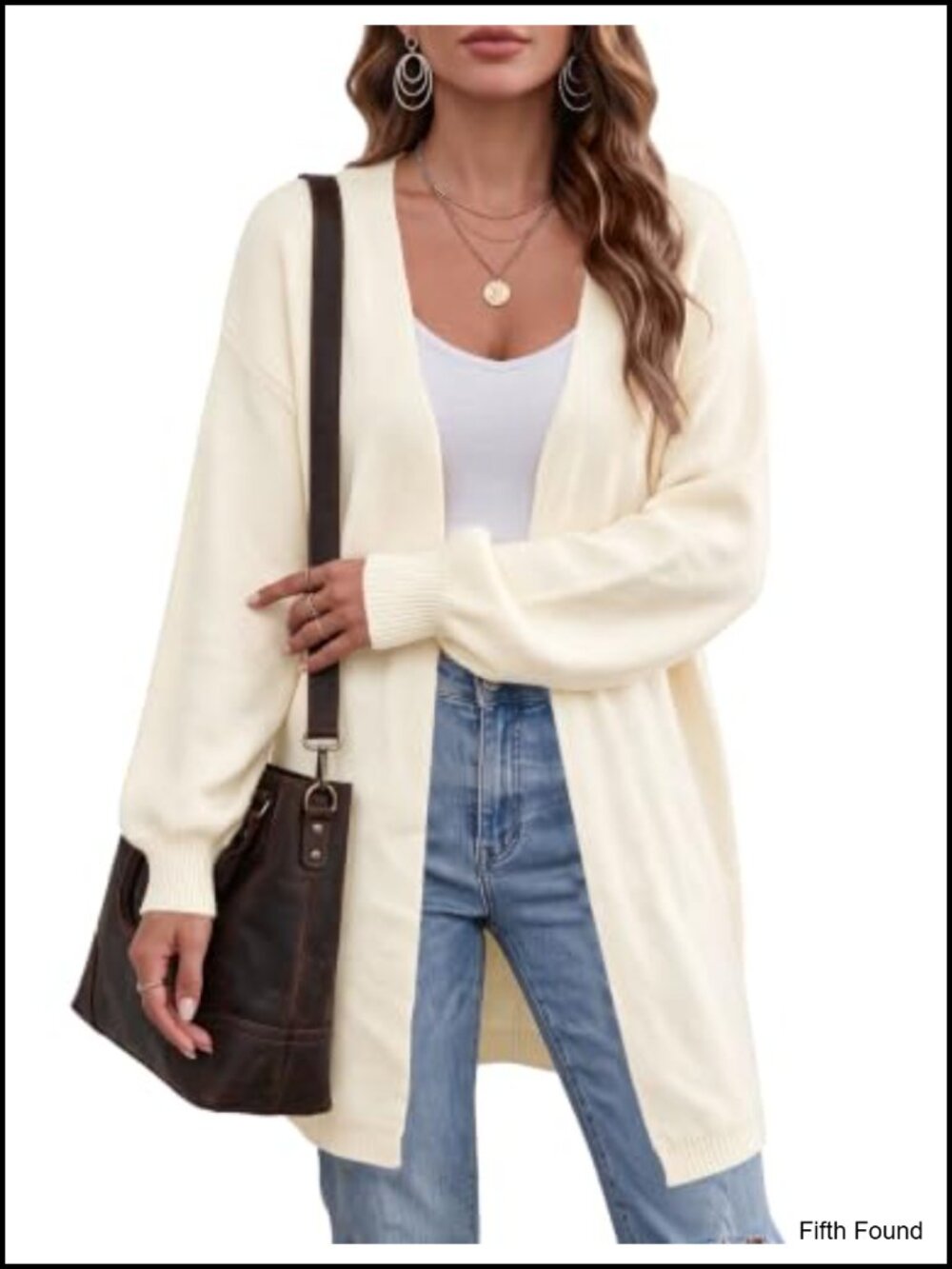 Oversized Long Cardigan Sweater 100% Acrylic Open Front Drop Shoulder